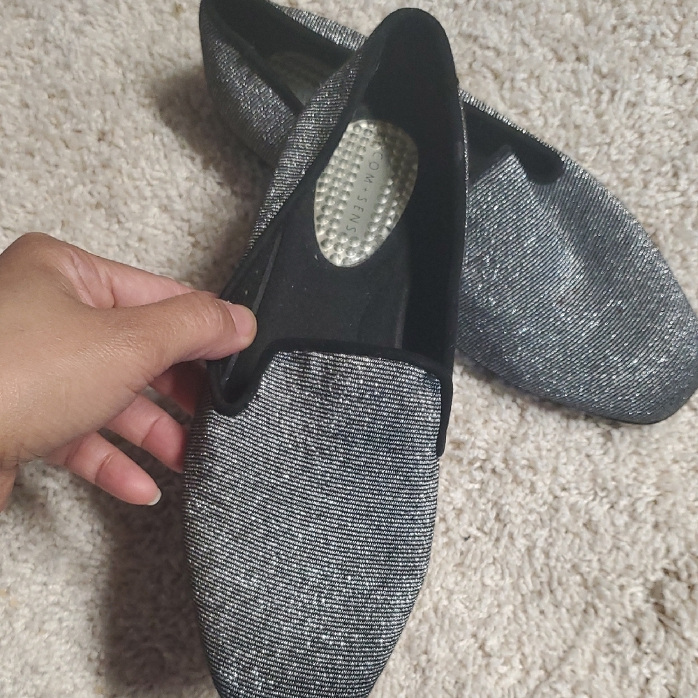 Women's Black and Gray Slip-On Shoes